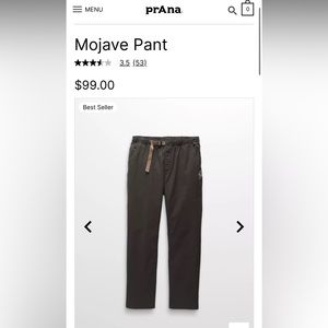 Prana Mojave Pant - Dark Iron NWT